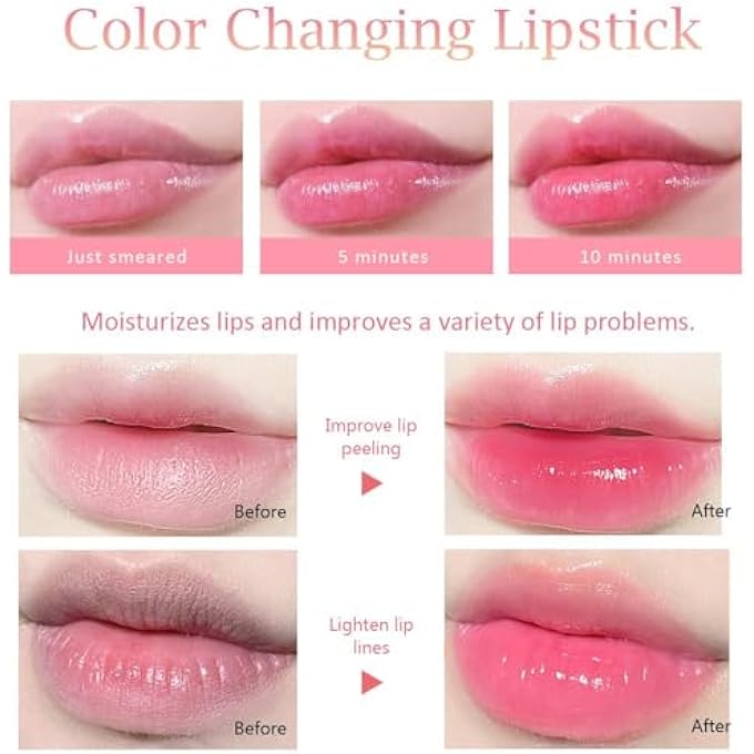 CmaaDu 3 PCS COLOR CHANGING TINTED LIP BALM, PEACH, STRAWBERRY, CHERRY, MOISTURIZING, ESSENCE LIP GLOSS, LONG LASTING COLOR CHANGE, LIGHT PINK LIPSTICK LIP TINT GLOSS FOR WOMEN - Image 2